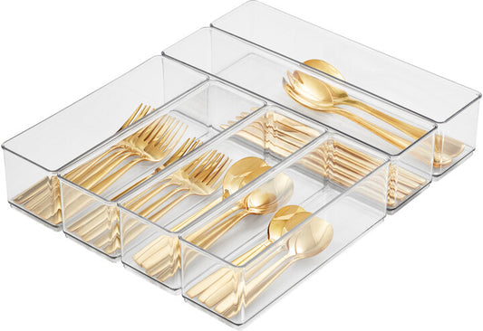 6 Pack Large Clear Plastic Trays, Acrylic Kitchen Drawer Dividers