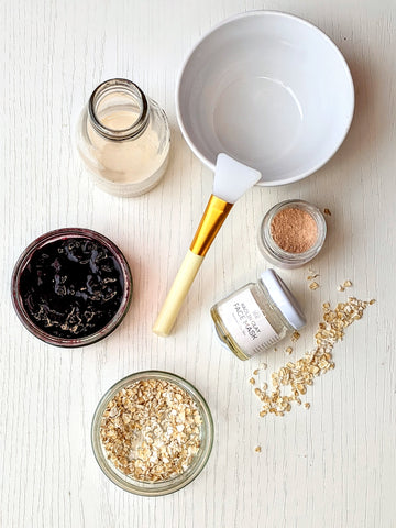 Some pink face mask and blueberry oats ingredients