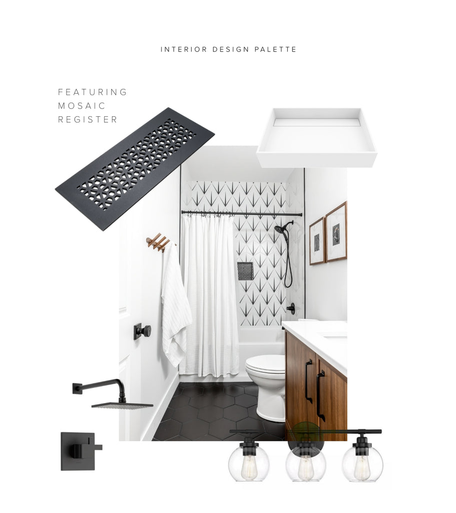 A Contemporary-Traditional-style mood board featuring the Mosaic vent cover