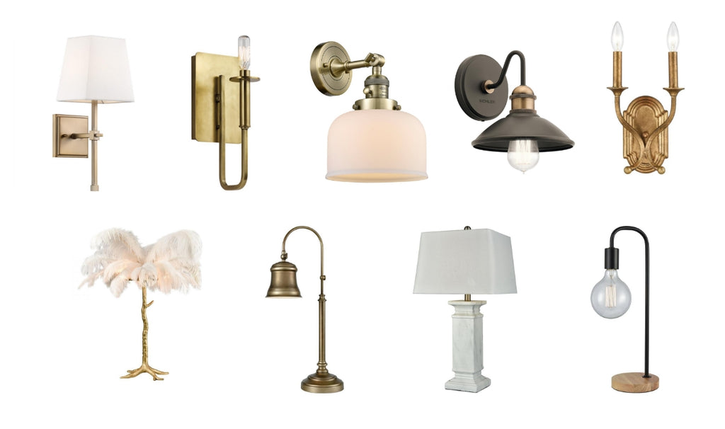 A variety of wall sconces and lamps