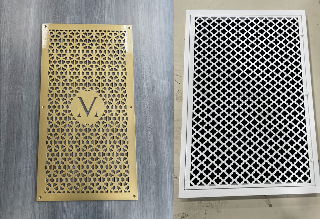 Samples of custom vent covers side by side