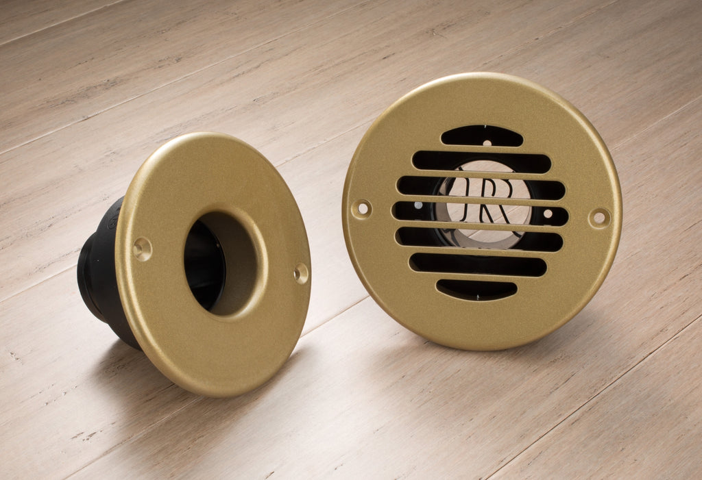 High velocity vent covers in gold with Reggio logo.