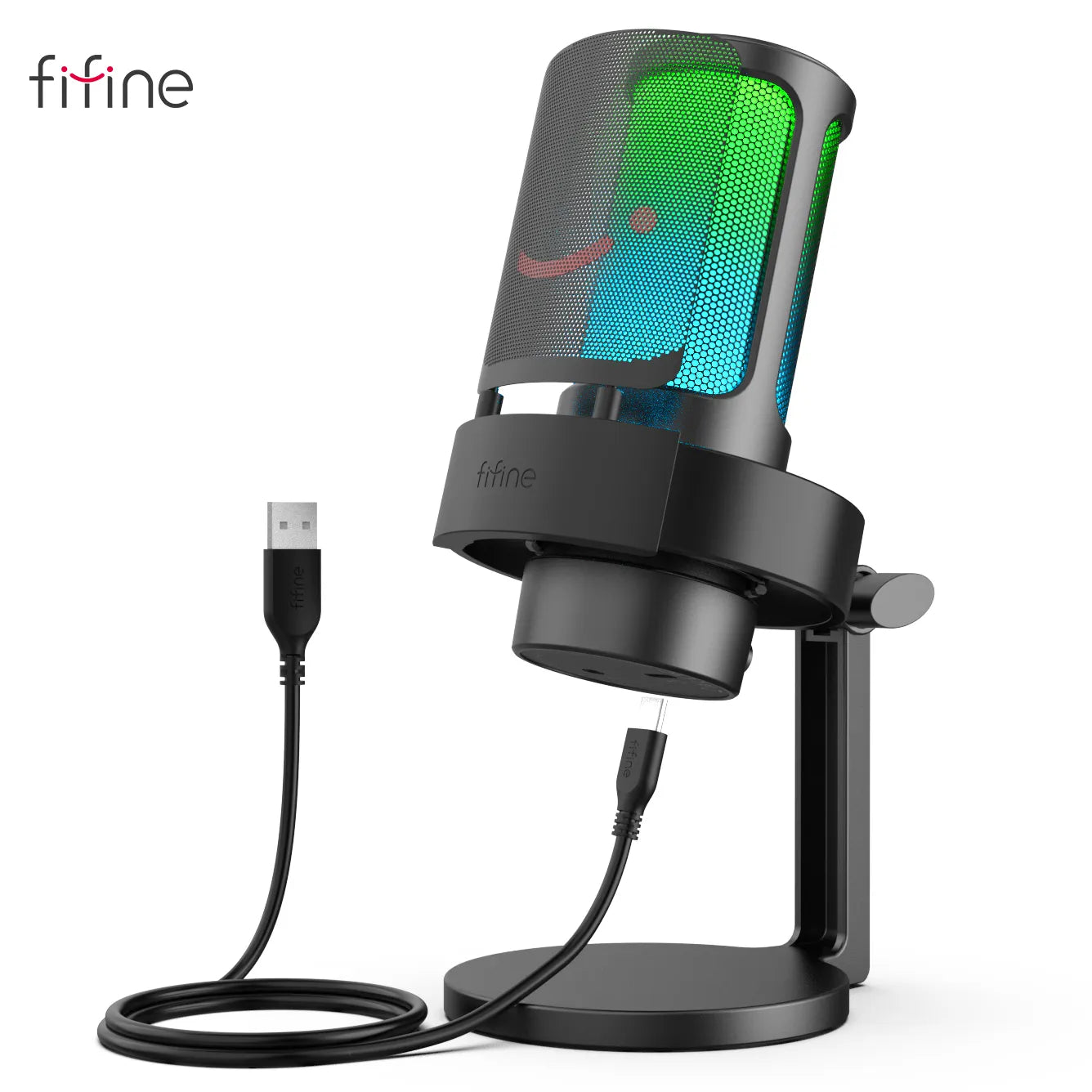 "FIFINE A8 USB Microphone: Ideal for Recording and Streaming on PC and Mac, Featuring Headphone Output, Touch-Mute Button, and 3 RGB Modes"