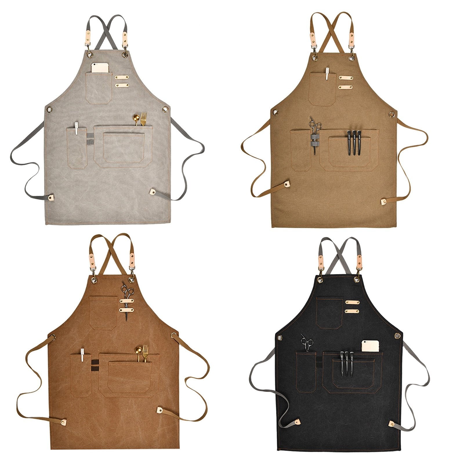 Canvas Work Apron With Adjustable Cross Back For Various Occasions