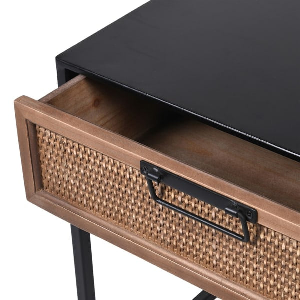 Rattan & Black End Table