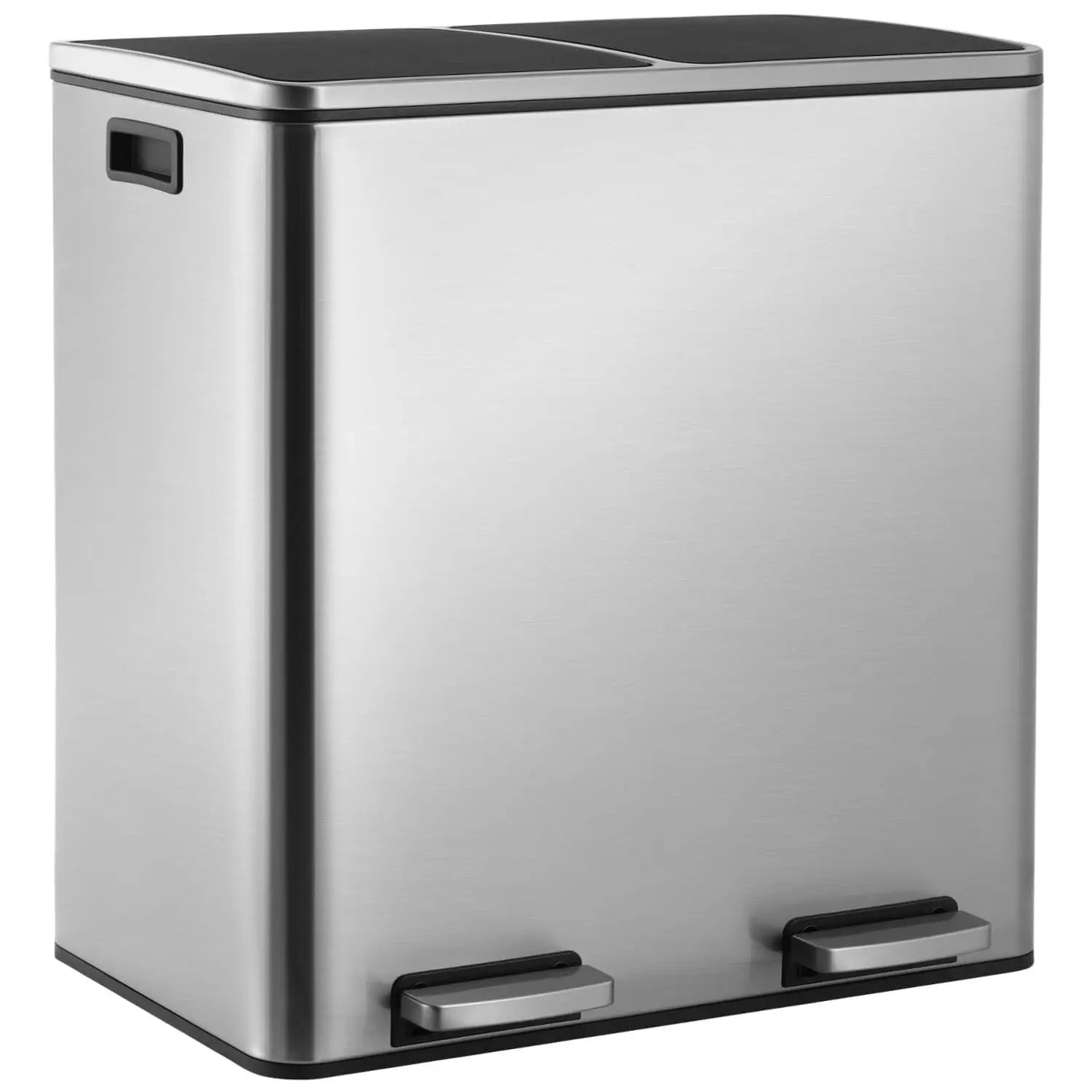 60L/16Gal Rectangular Hands-Free Dual Compartment Recycling Kitchen Step Trash Can with Soft-Close Lid Brushed Stainless Steel