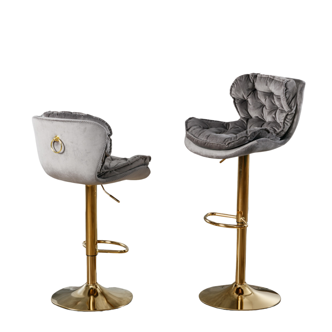 Set of 2 Swivel Velvet Bar Stools Gray