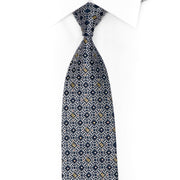 Silver Trellis On Dark Blue Rhinestone Necktie With Gold Sparkles