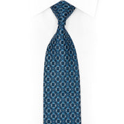 Interlocking Chain On Dark Blue Rhinestone Silk Necktie With Silver Sparkles