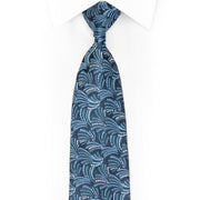 Geometric Fans On Blue Rhinestone Silk Necktie