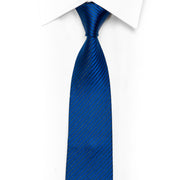Gravata Skinny de Seda Masculina Listrada Azul Preta com Brilhos Metálicos Azuis