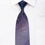Rhinestone Silk Necktie Purple Scrolls On Geometric On Navy