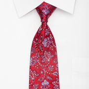 Countess Mara Mens Silk Necktie Blue Floral On Red Sparkling With Rhinestones - San-Dee