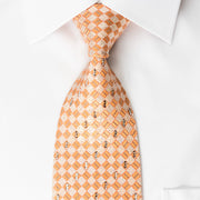 Daks Rhinestone Silk Necktie Silver Orange Checker With 