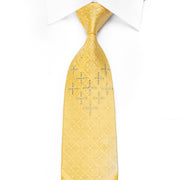 Elegance Men's Crystal Rhinestone Silk Necktie Damask On Yellow With Gold Sparkles - San-Dee