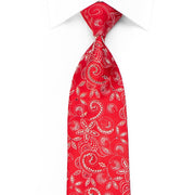 Elegance Men's Crystal Silk Necktie Floral On Red With Silver Sparkles - San-Dee