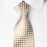 Guy Laroche Silk Rhinestone Necktie Brown Checker On Beige 