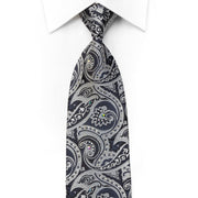 Smalto Men’s Silk Necktie Silver Black Anthemion Paisley 