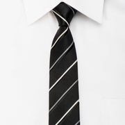 STCO Men’s Skinny Silk Tie Silver Striped On Black - 1