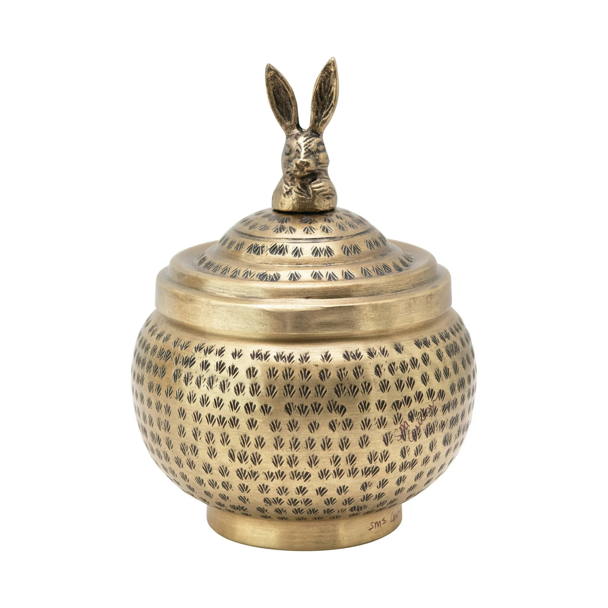 Hammered Metal Container w/Rabbit Finial