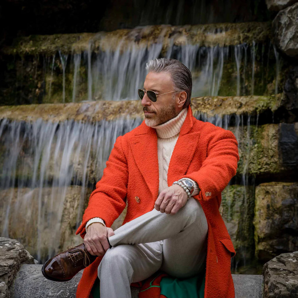 Stefano Bemer Museum Calf Oxfords Shoes and Orange Casentino Coat