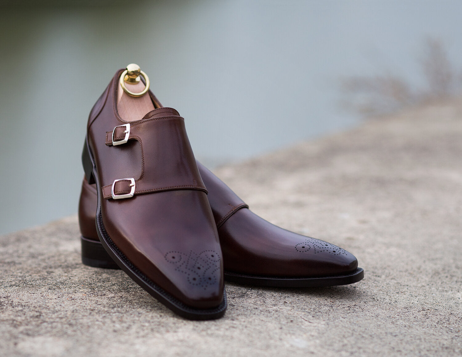 Stefano Bemer brown double monk-strap shoes with Medallion