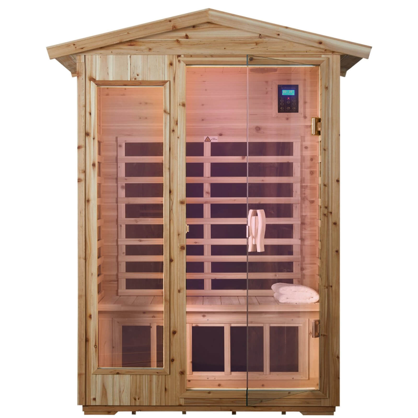 Garner-902VS 2 Person Outdoor Infrared Sauna in Fir | Save $270 – SalusHEAT