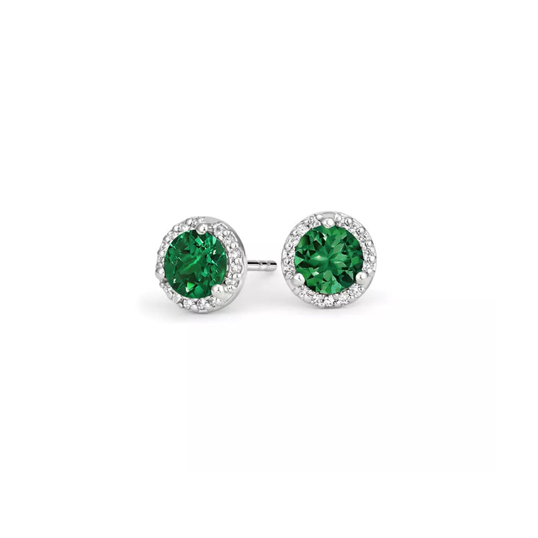10k White Gold Plated 3 Ct Round Created Emerald Halo Plated Stud Earrings