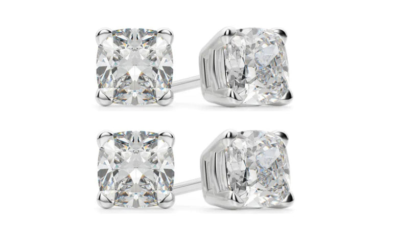 18k White Gold 1Ct Cushion Cut White Sapphire Set Of Two Stud Earrings Plated