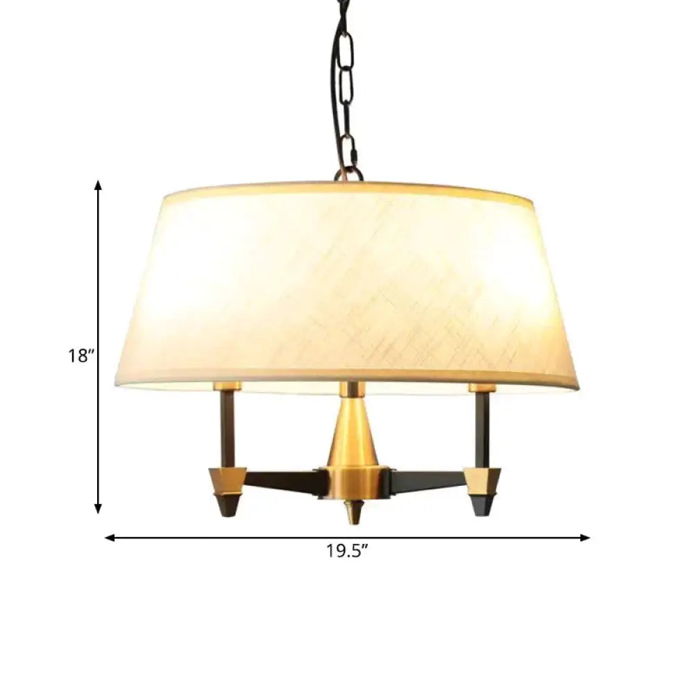 3 Bulbs Ceiling Lamp with Drum Shade Fabric Traditional Dining Room Chandelier Pendant Light in White