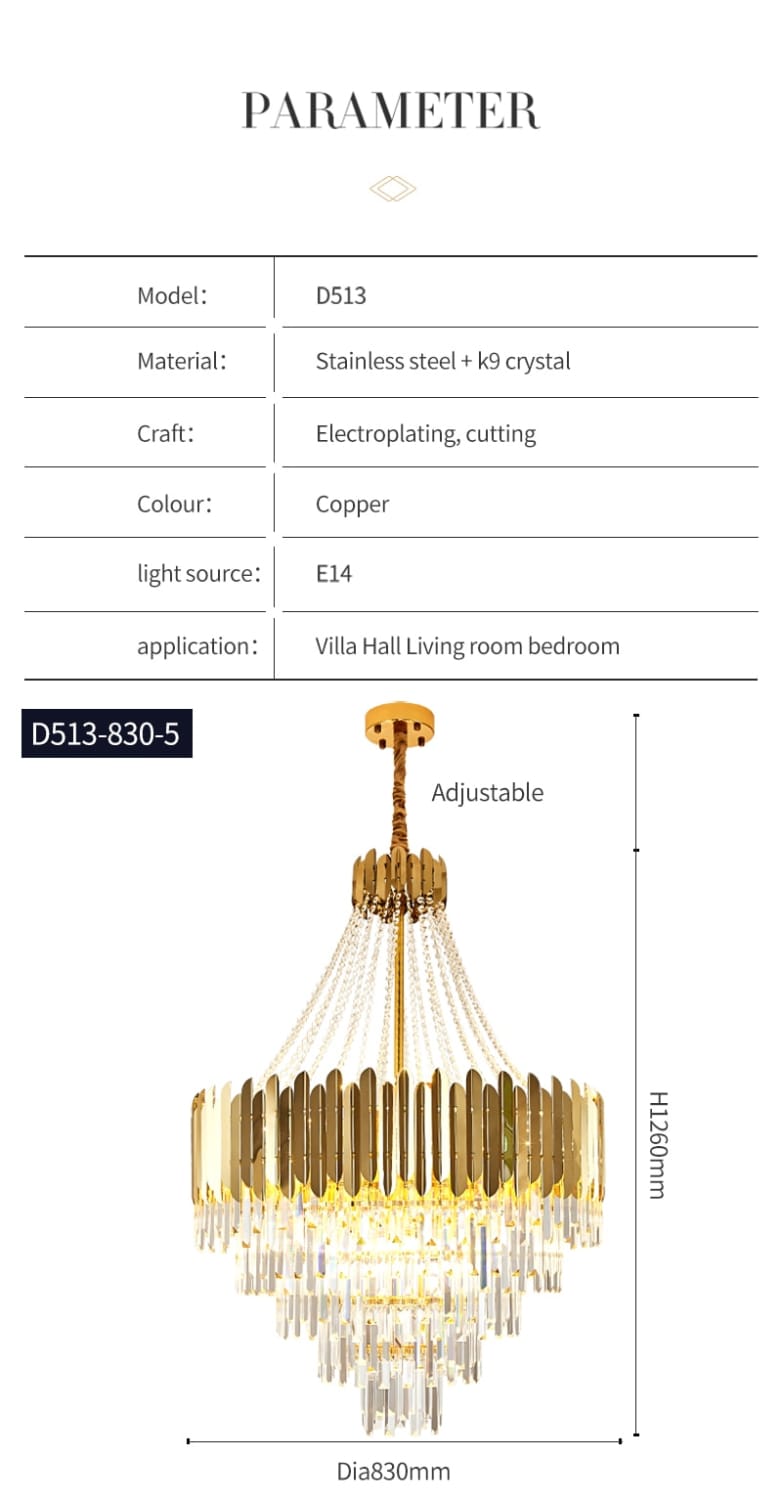 Avah - Gold Large Crystal Chandelier