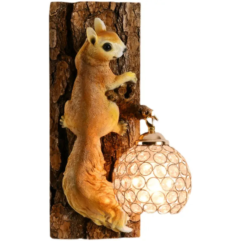 Nordic Vintage Style Resin Squirrel Crystal Led Wall Lamp