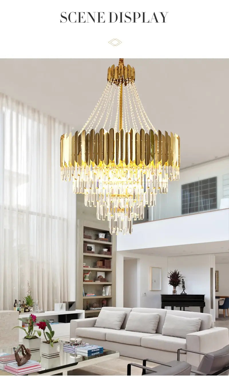 Avah - Gold Large Crystal Chandelier