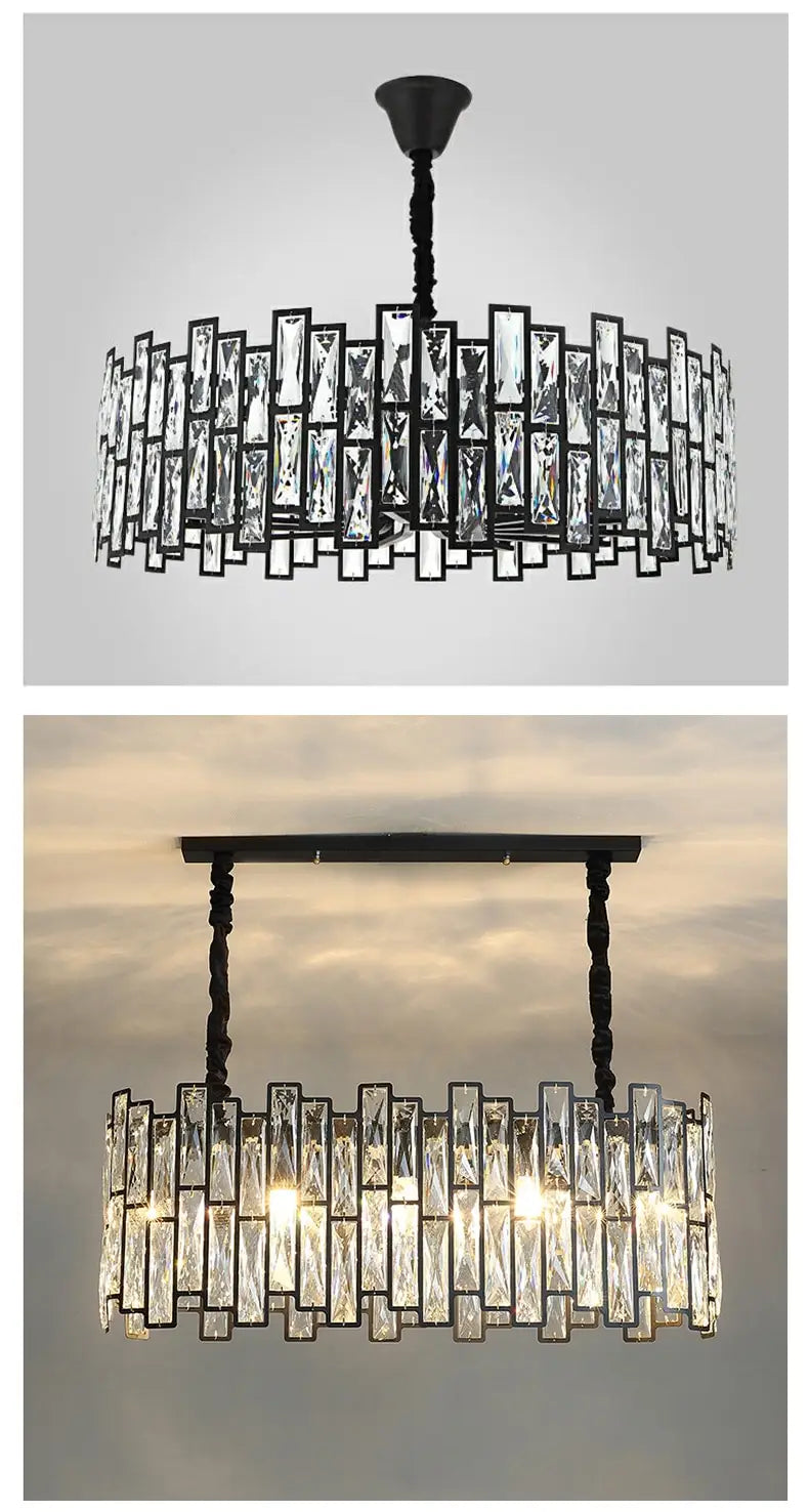 Modern Round Crystal Black Chandelier For Living Room Dining