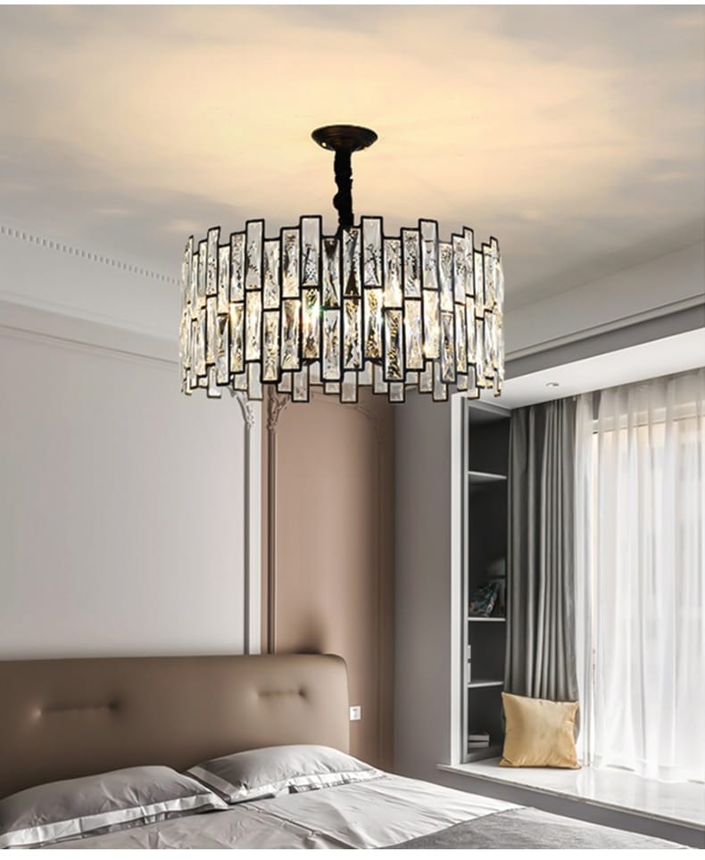 Modern Round Crystal Black Chandelier For Living Room Dining