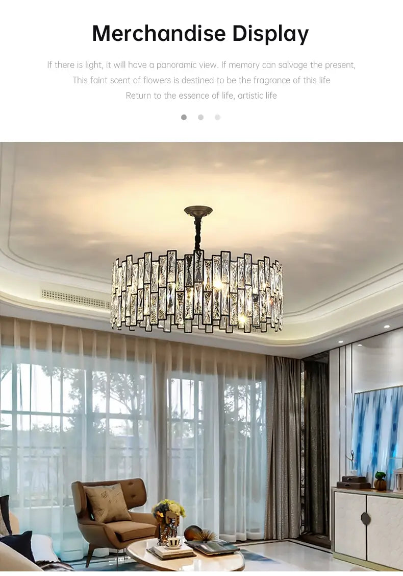 Modern Round Crystal Black Chandelier For Living Room Dining
