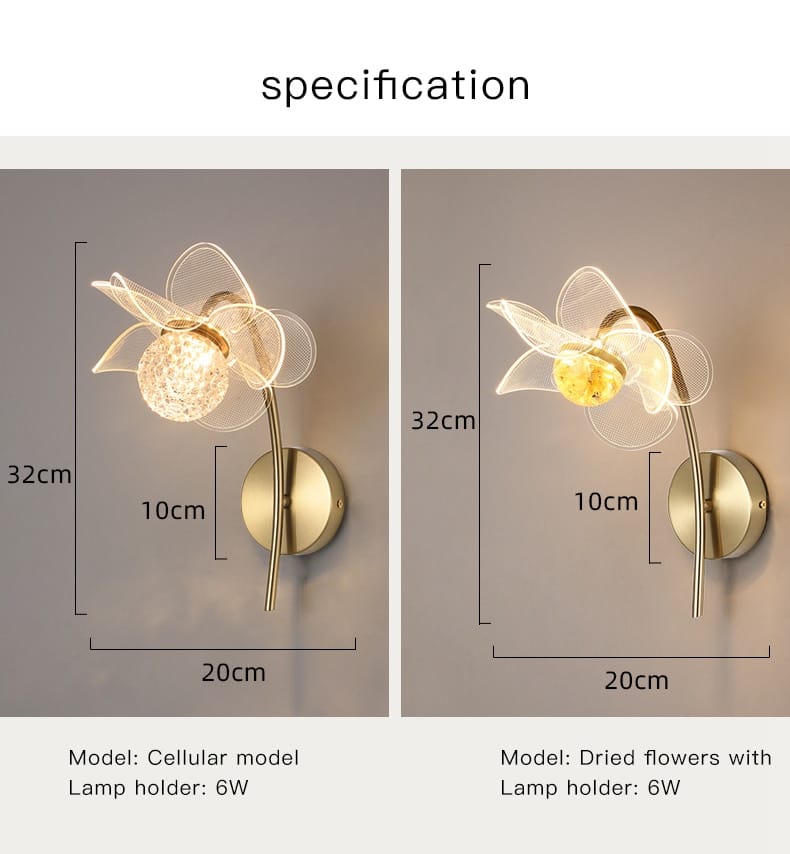 Creative Floral Decorative Gold LED Wall Lamp For Bedroom