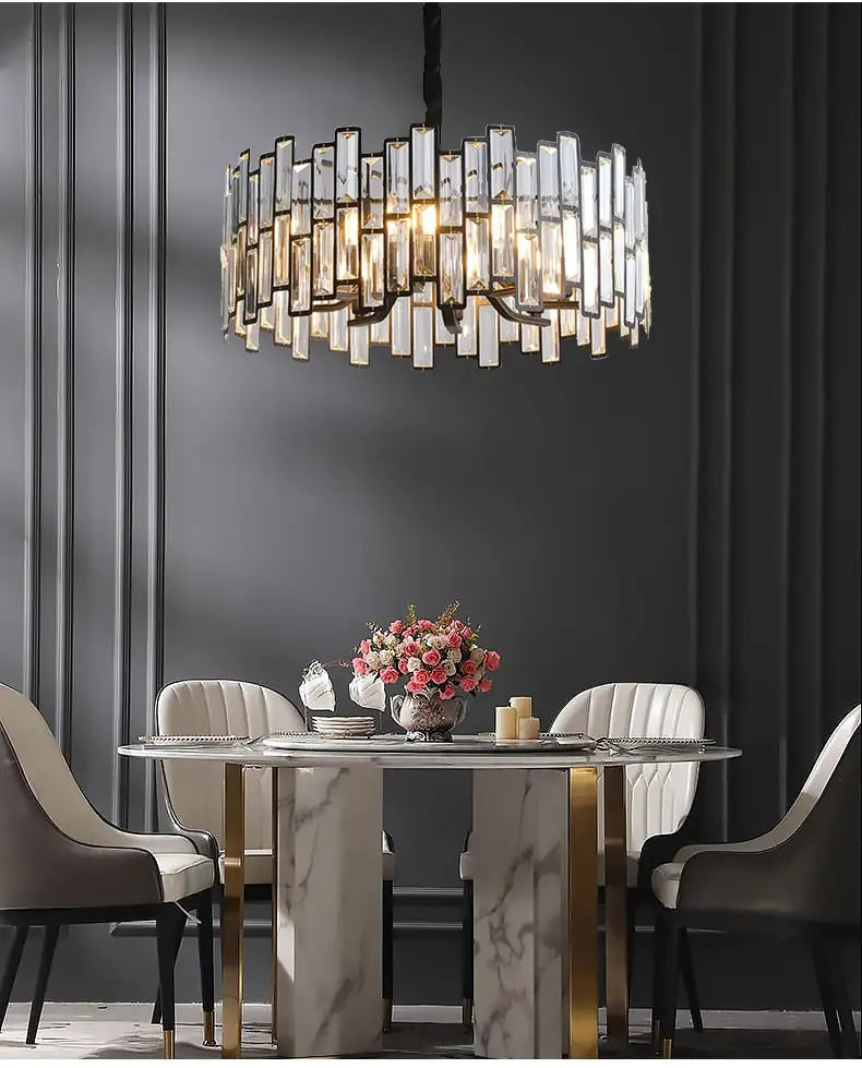 Modern Round Crystal Black Chandelier For Living Room Dining