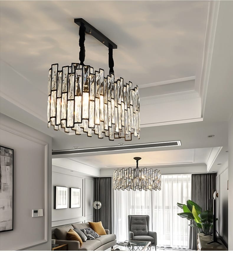 Modern Round Crystal Black Chandelier For Living Room Dining