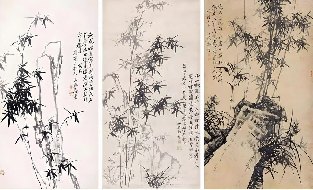 The painting "Bamboo" by Zheng Xie, a renowned calligrapher, painter, and poet from the Qing Dynasty, features a clear and vigorous style, embodying a sense of strength and simplicity.
