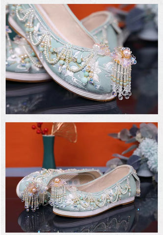 Handmade Custom  Melaleuca Bottom Heightening Embroidered and Beaded Women's Hanfu Shoes Chinese Cosplay Shoes-03