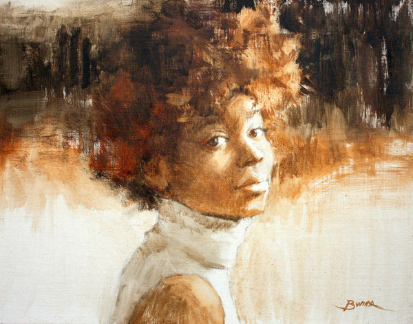 Young woman African American portrait using an oil wash technique