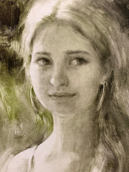 Young woman oil wash drawing painted in an impressionist style