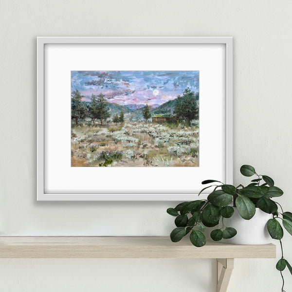 Mountain Moonrise art print featuring Rocky Mountain National Park perched on a shelf.