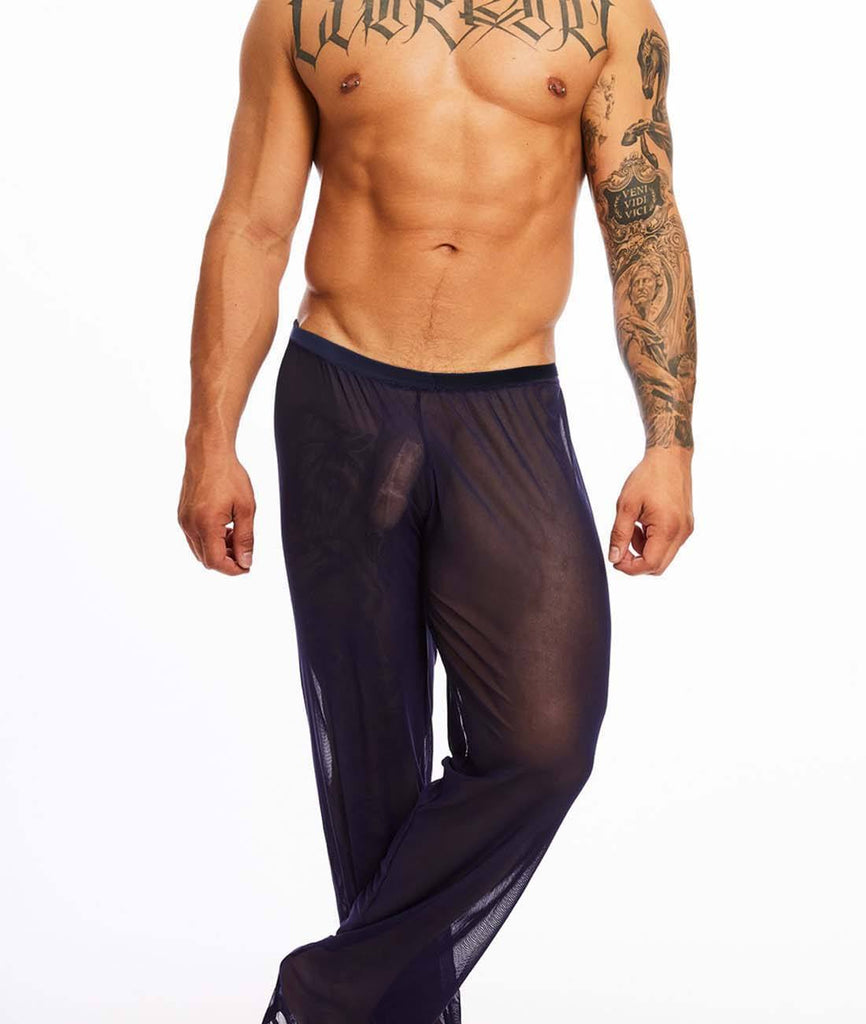 MIZOK Men's Mesh Yoga Pants See Through Compression Tights Workout Leggings  Medium Black