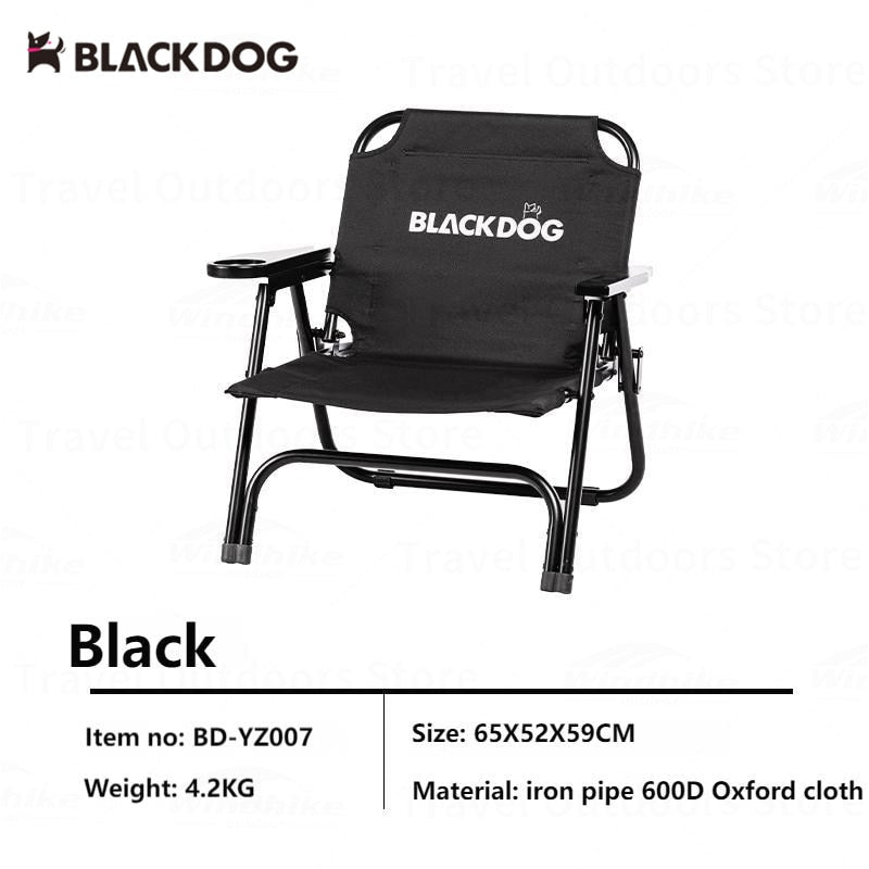 BLACKDOG Black Portable Low Chair with Coffee Cup Holder Chair