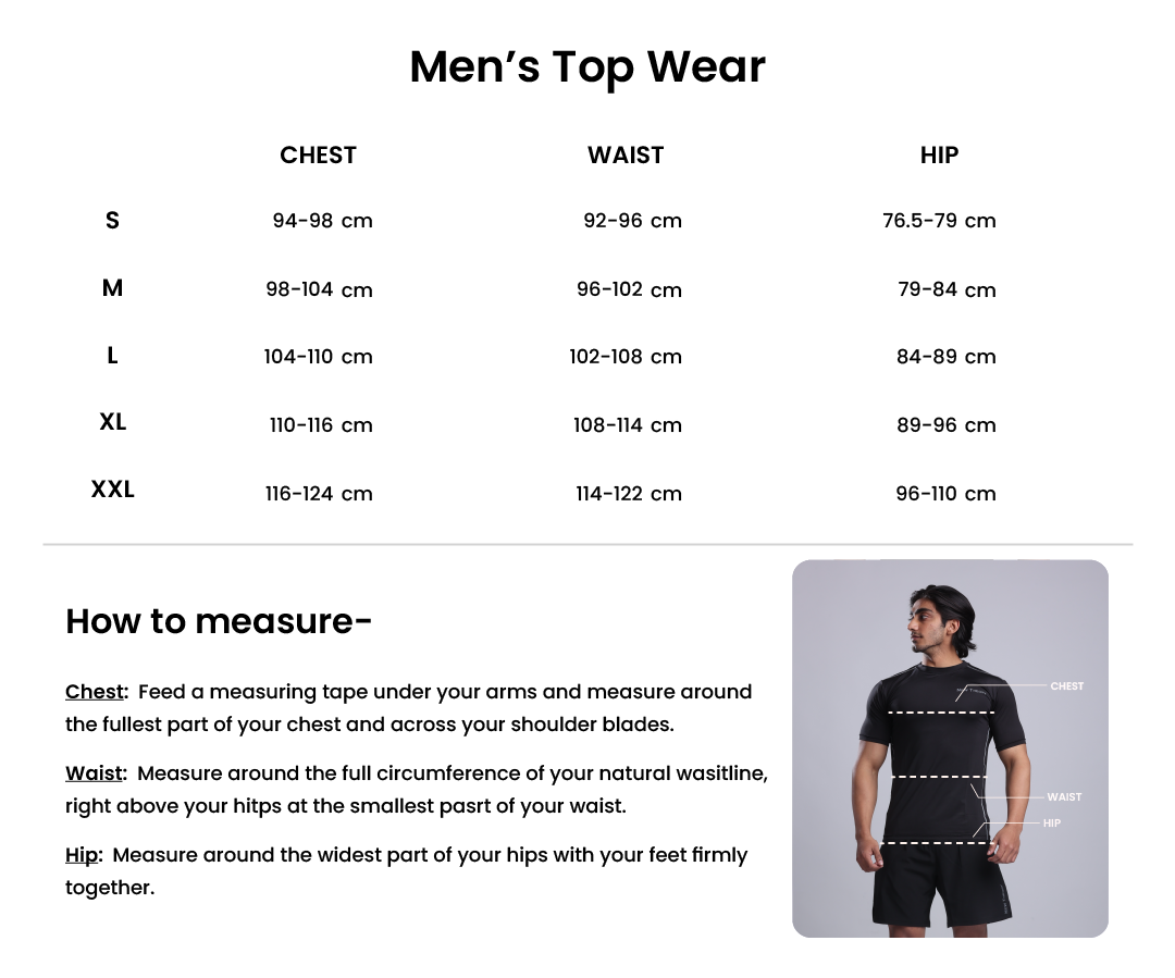 men topper size chart in cm 