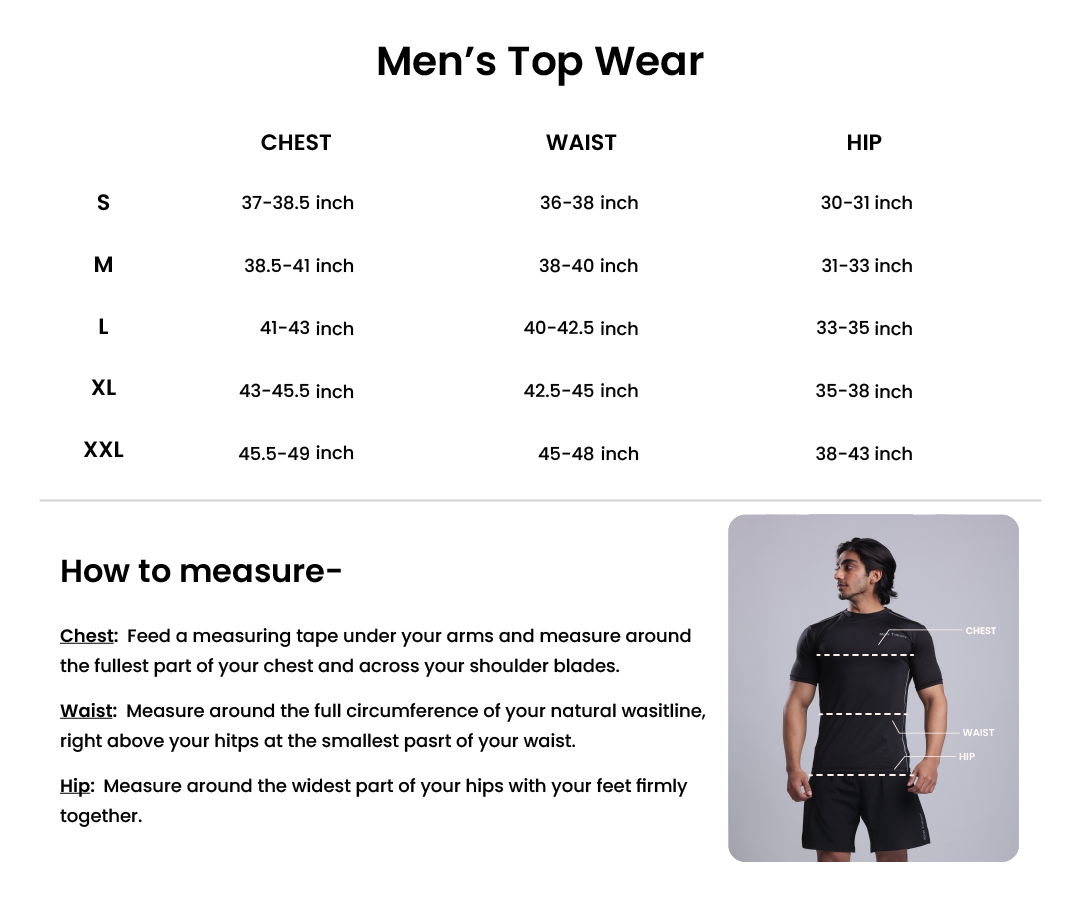 men topper size chart in inches