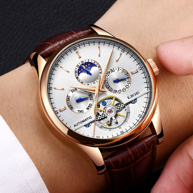 Relogio Masculin Mens Watches Automatic Mechanical Watch Men Leather Waterproof