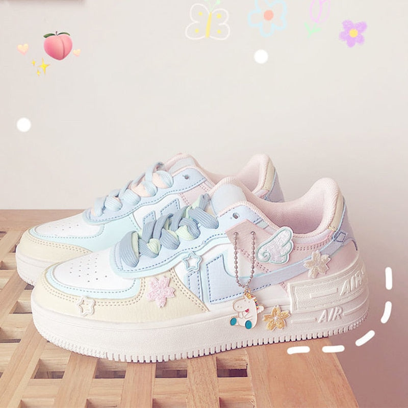 Kawaii Candy Color Canvas Sneakers Japanese Style Patchwork